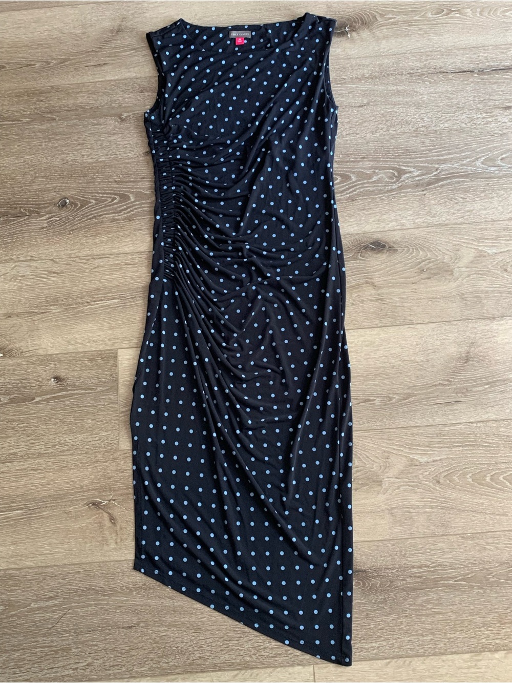 Vince Camuto Navy blue Dress with Light Blue Polka Dots —Asymmetrical Hem Size S